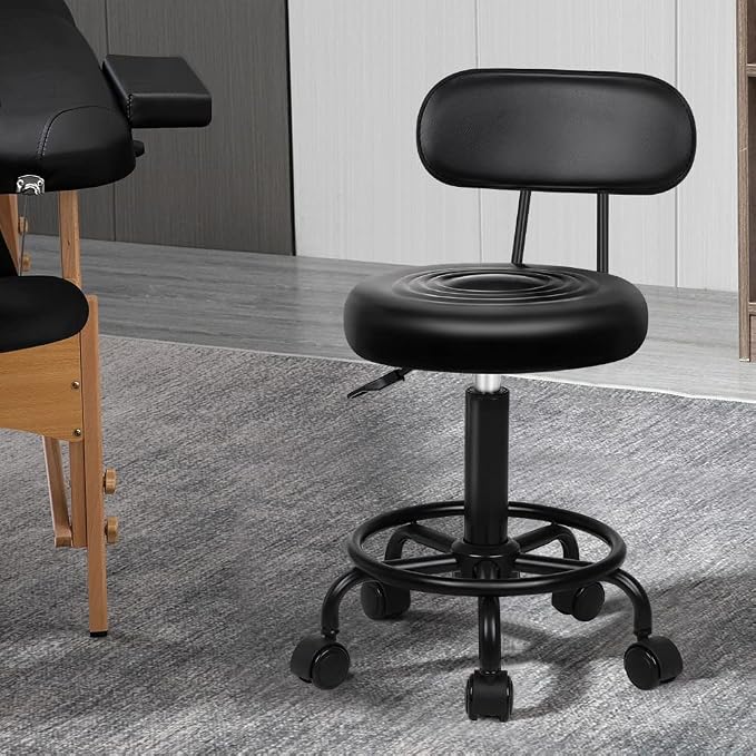 ALFORDSON Salon Stool Round Swivel Barber Hair Dress Chair Declan - All Black - AfterPay & zipPay Available