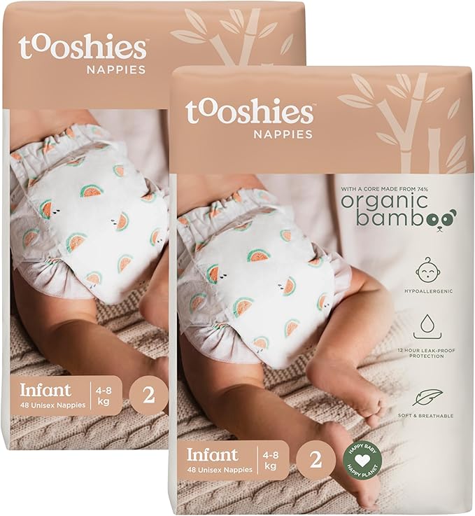 Tooshies Eco Nappies Size 2 Infant, 96 Count, White, 3.24 Kilograms