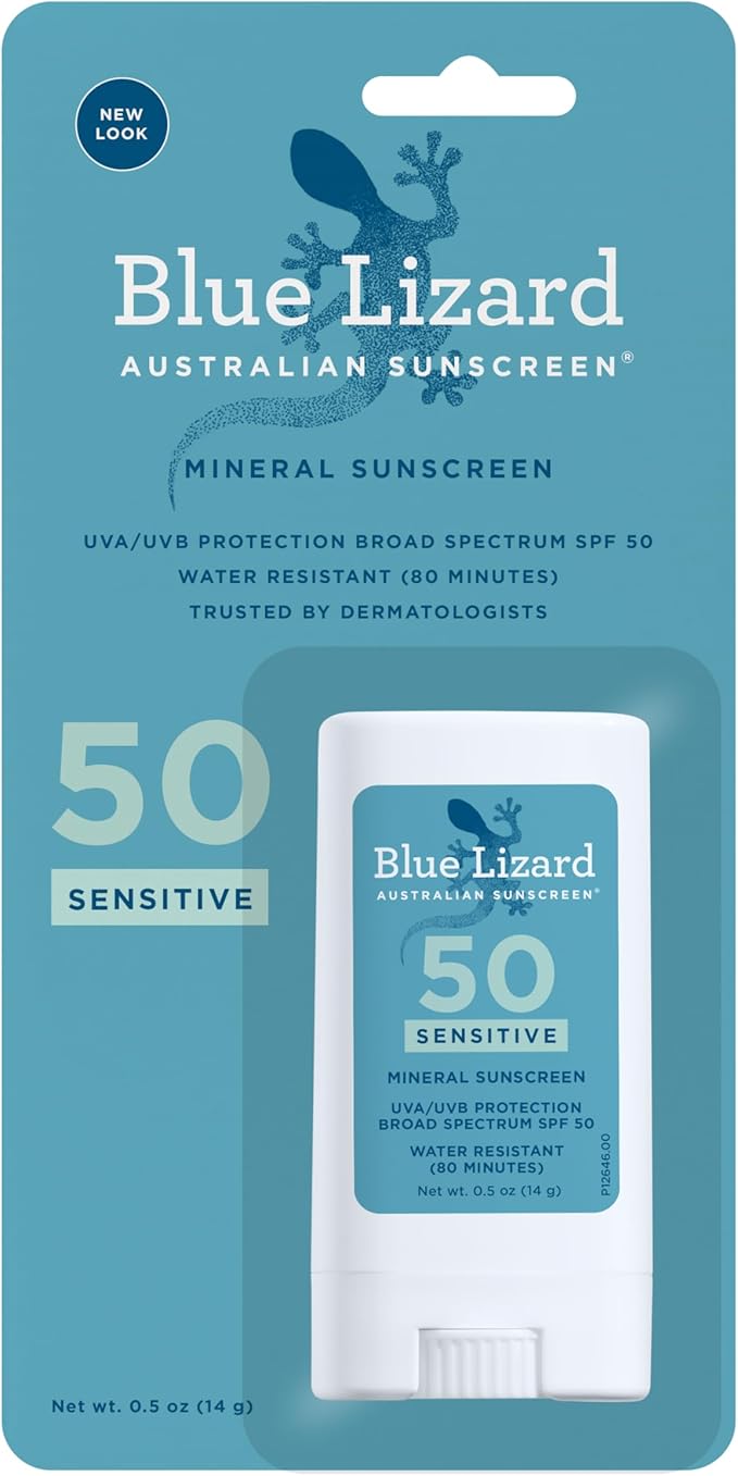 Blue Lizard Sensitive Mineral Sunscreen Stick - No Chemical Actives - SPF 50+, 0.5 Ounce