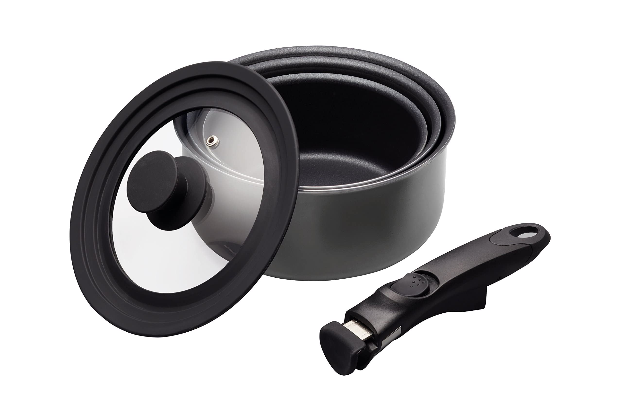 Masterclass Smart Space Saucepans, Non-stick Saucepans For All Hobs, Induction Safe, Non Stick Saucepans, With Removable Handle And Universal Lid, Al