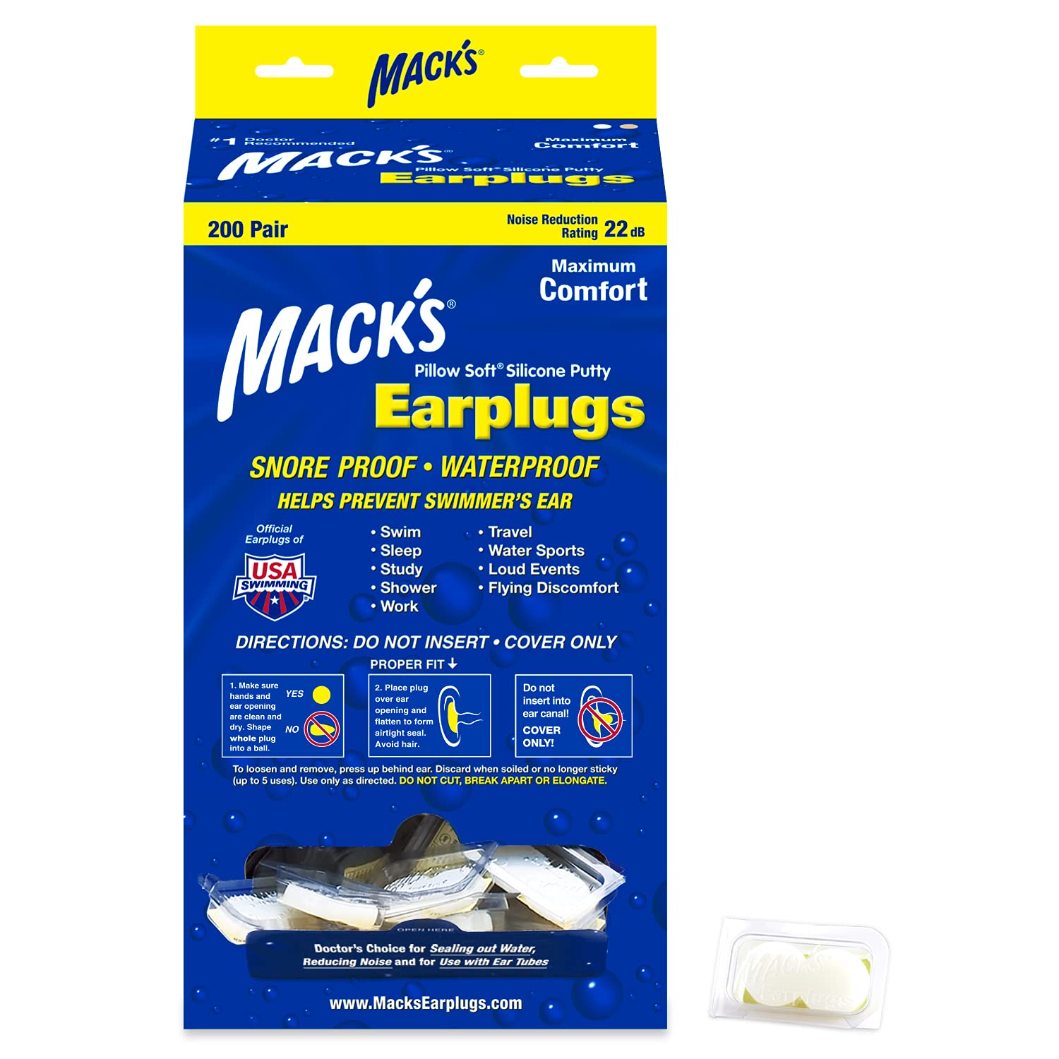 Mack's Pillow Soft Silicone Earplugs - 200 Pair Dispenser - The Origin