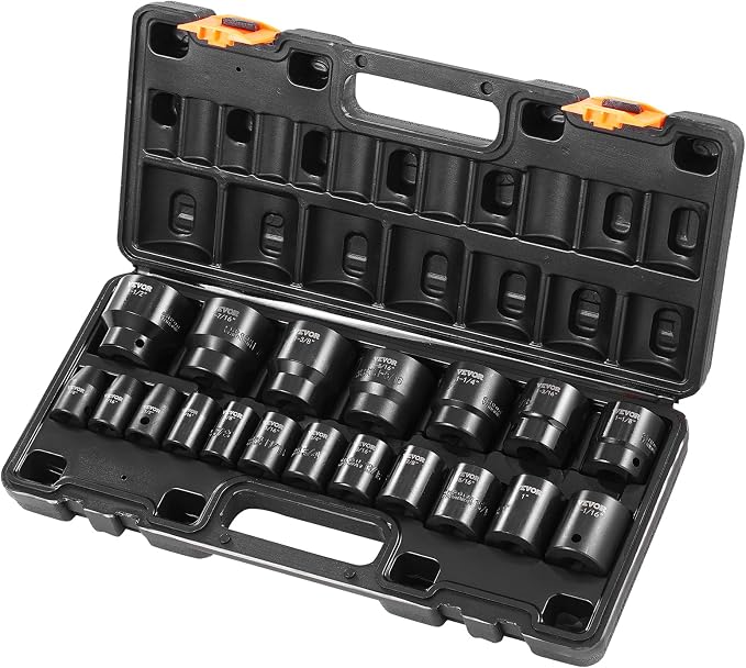 VEVOR Impact Socket Set 1/2 Inches 19 Piece Impact Sockets Standard Socket Assortment 1/2 Inches Drive Socket Set Impact Standard SAE (3/8 Inches to