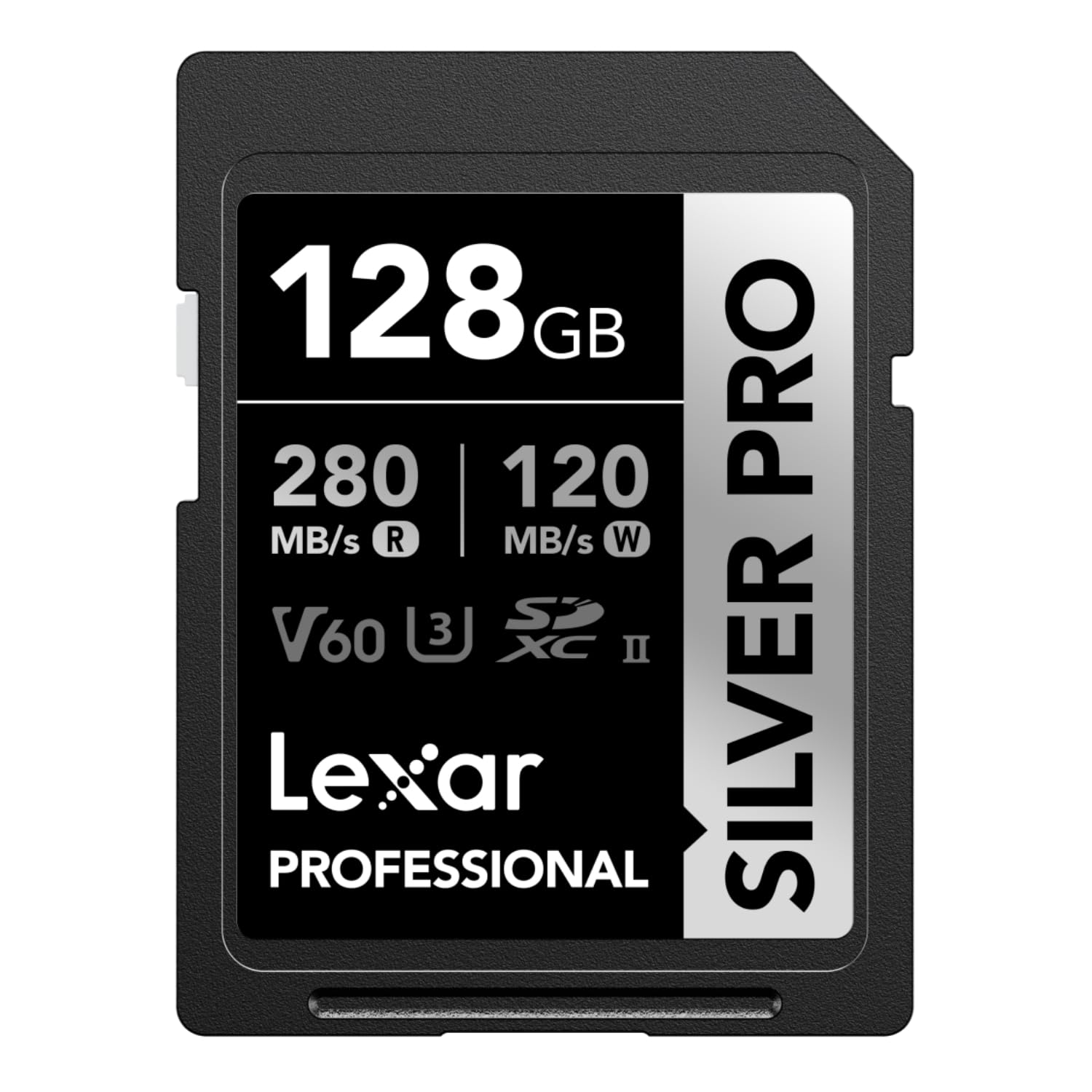 Lexar Silver Pro SD Card 128GB, UHS-II SD Memory Card, V60, U3, C10, Up to 280MB/s Read, 120MB/s Write, SDXC Card for DSLR/Camera/Professional