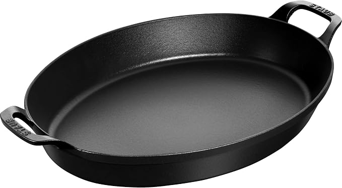 Staub Cast Iron Oval Baking Dish, 14.5x11.2-inch, Matte Black