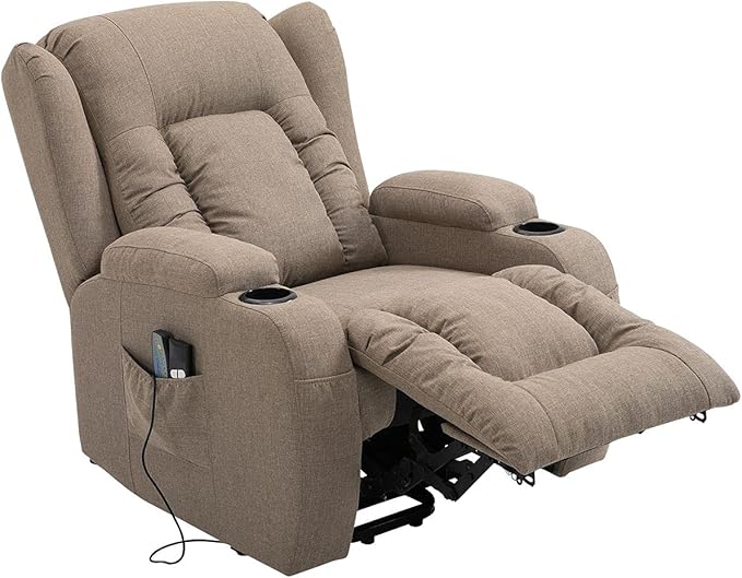 Electric Massage Chair Linen Fabric Recliner Sofa Lift Motor Armchair 8 Point Heating Seat