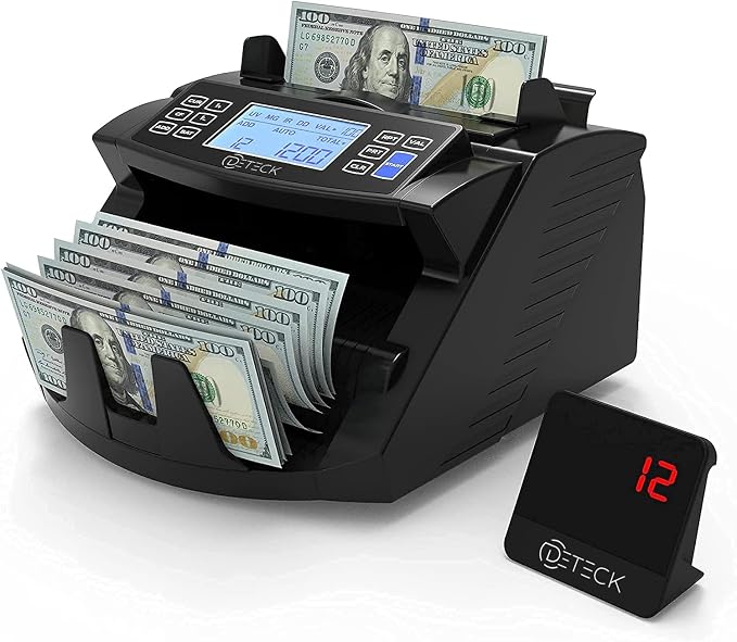 DETECK USA Money Counter Machine with Value Count - DT200 Large 4” LCD Display Cash Counter Machine, Add and Batch Modes, UV/MG/IR Counterfeit 