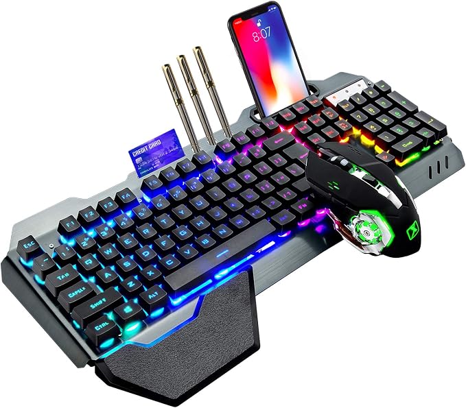 Wireless Gaming Keyboard and Mouse,RGB Backlit Rechargeable Keyboard Mouse with 4800mAh Battery Metal Panel,removable Hand Rest Mechanical Feel