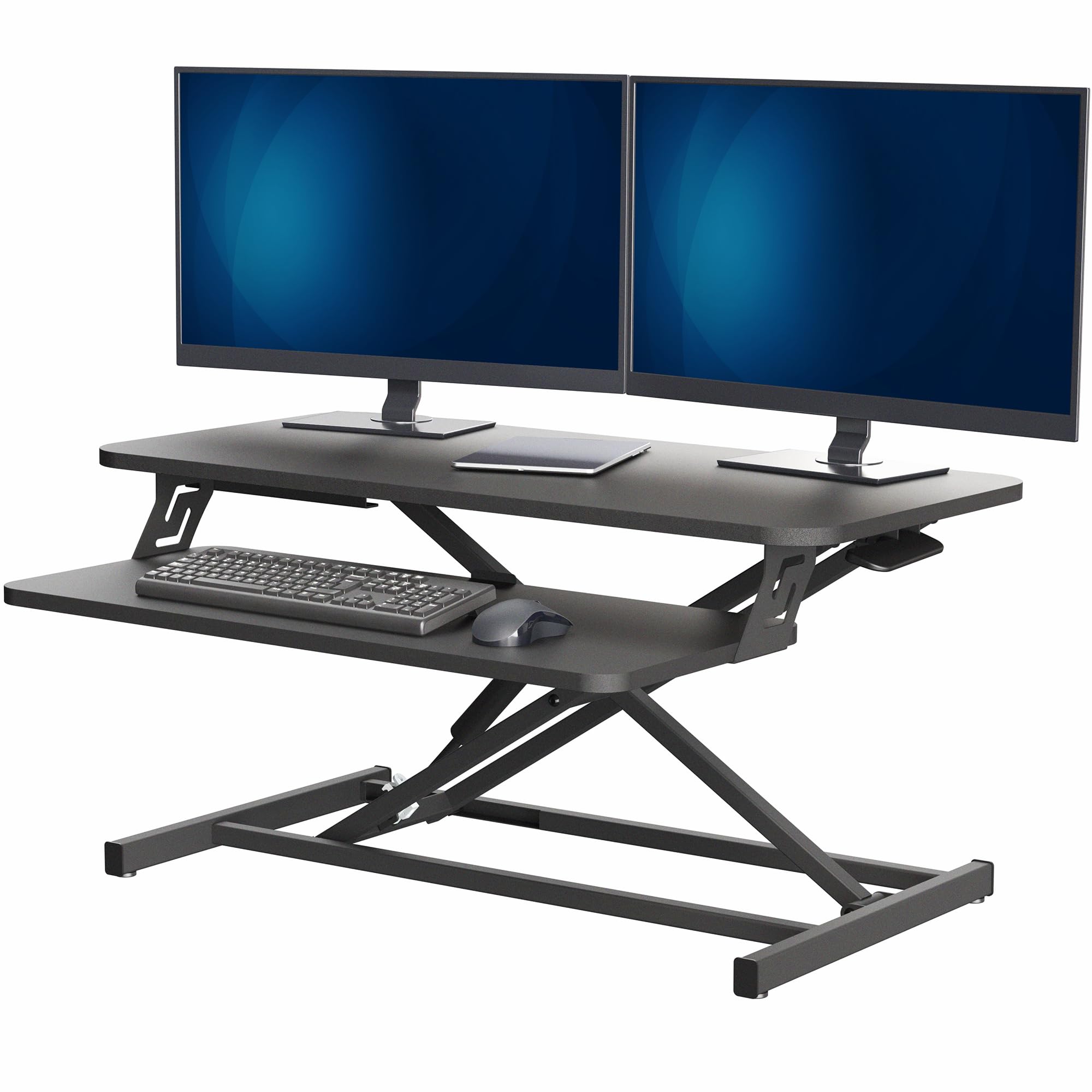 vivo Black Height Adjustable 32 Inch Standing Desk Converter, Sit Stand Dual Monitor and Laptop Riser Workstation (DESK-V000K)