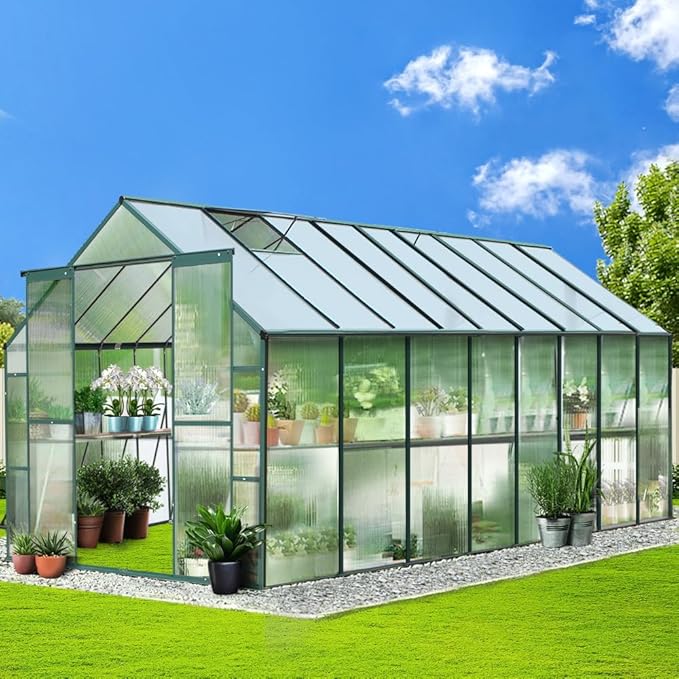 Greenfingers Aluminium Greenhouse Polycarbonate Green House Garden Shed 5.1x2.44M