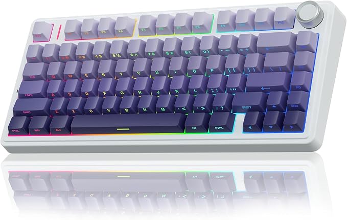 AULA F75 Wireless Mechanical Keyboard – Tri-Mode 75% Layout – Hot Swappable – RGB – Gasket Mount – PBT Keycaps – 4000mAh Battery (Gradient Purple (