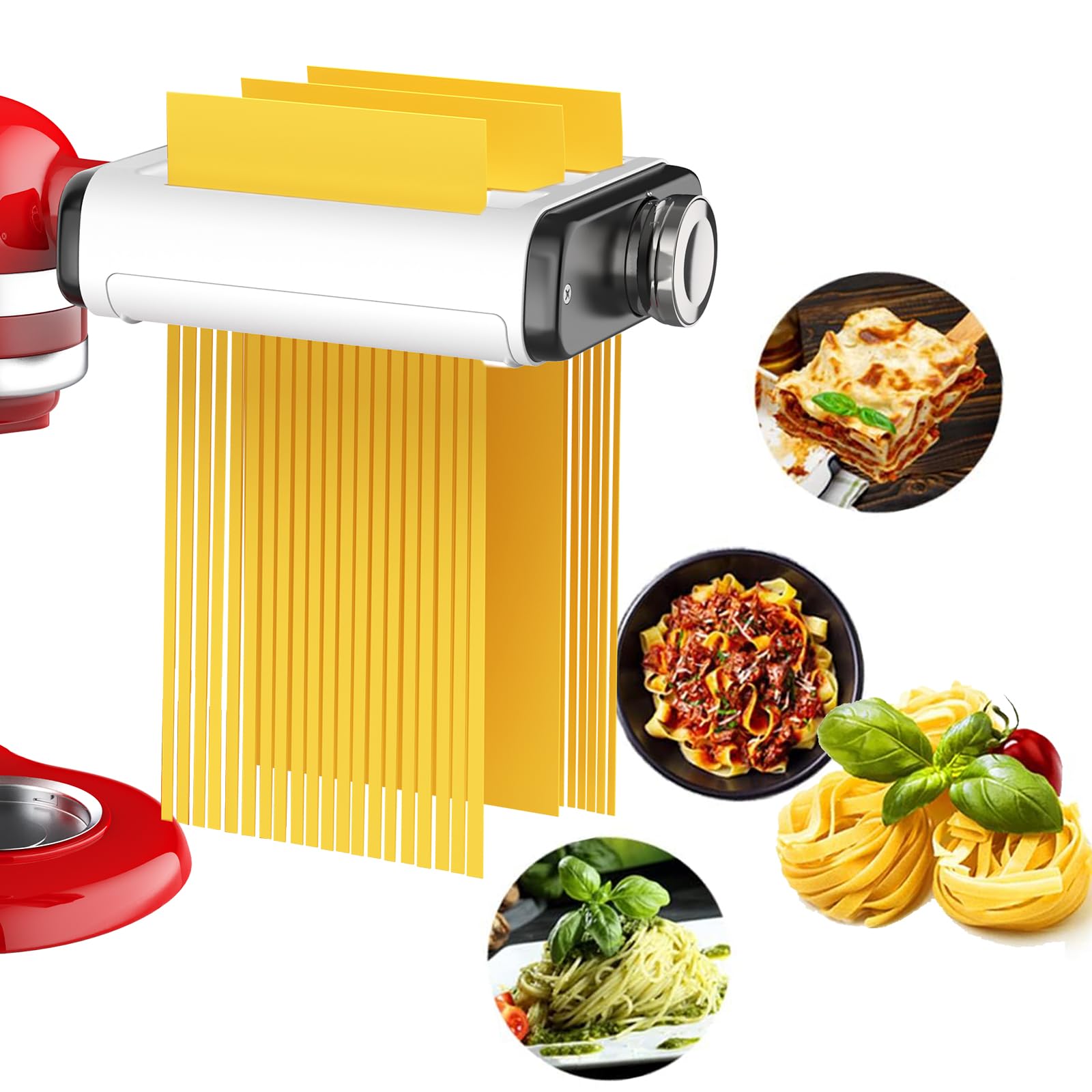 Pasta Maker Attachment for All KitchenAid Mixers, Noodle Maker Kitchen Aid Mixer Accessories 3 in 1 Including Dough Roller Spaghetti Fettuccine Cutter