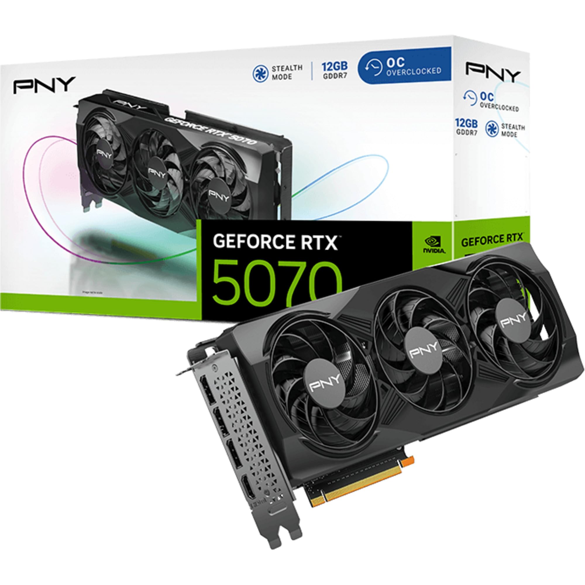 PNY GeForce RTX 5070 12GB Graphics CARD,RTX5070,,TRPLFAN,OC,PB,PNY GPU Max Screen Resolution 7680x4320 Memory Speed 2325 MHz