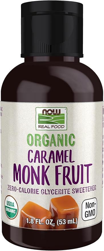 Now Foods Real Food Organic Monk Fruit Zero-Calorie Liquid Sweetener Caramel 1.8 fl oz (53 ml)