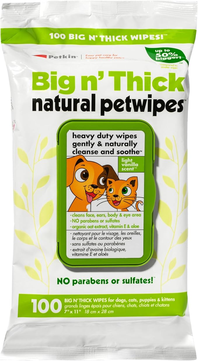 Petkin Big N Thick Natural Pet Wipes for Dogs & Cats 100 Pack