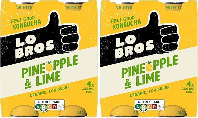 Lo Bros Organic Kombucha Pineapple & Lime Drink 330ml x 12 Pack