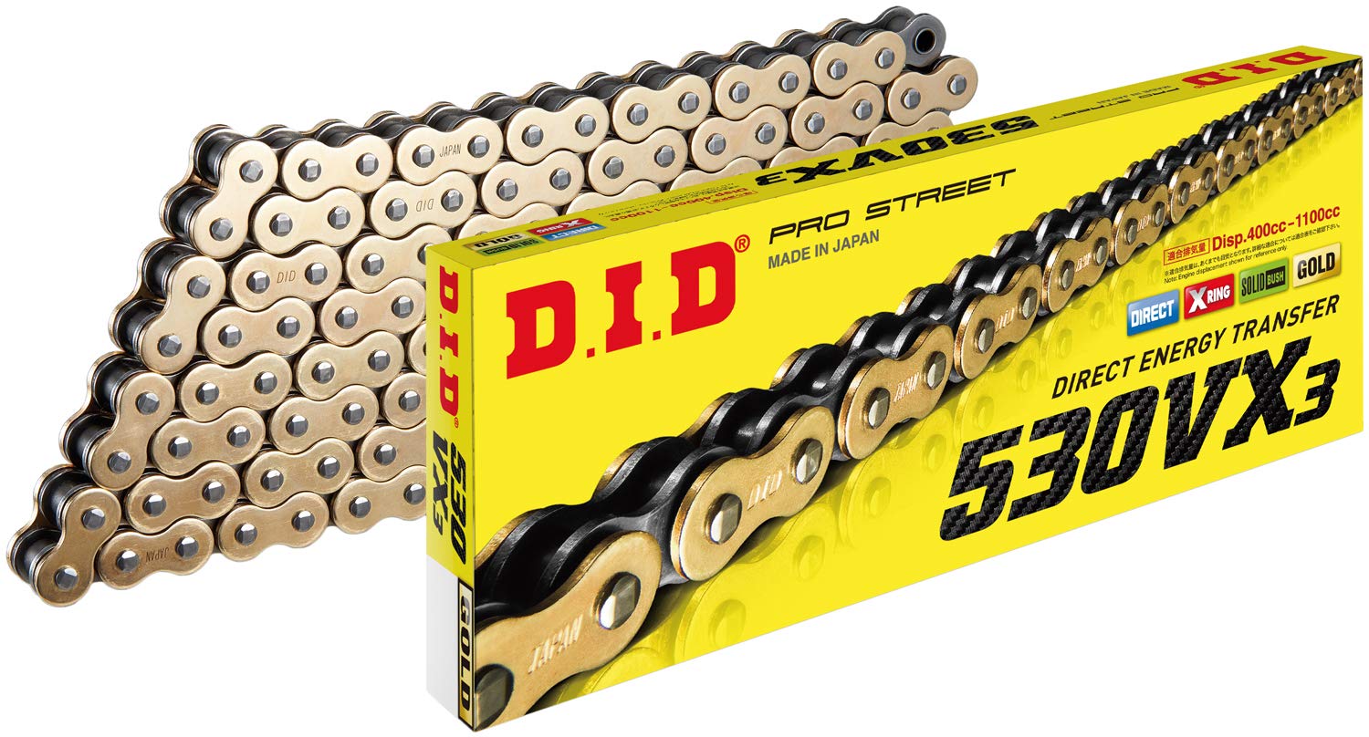 D.I.D 530VX3GBX120ZB 530VX3 X-Ring Series Chain - 120 Links - Gold
