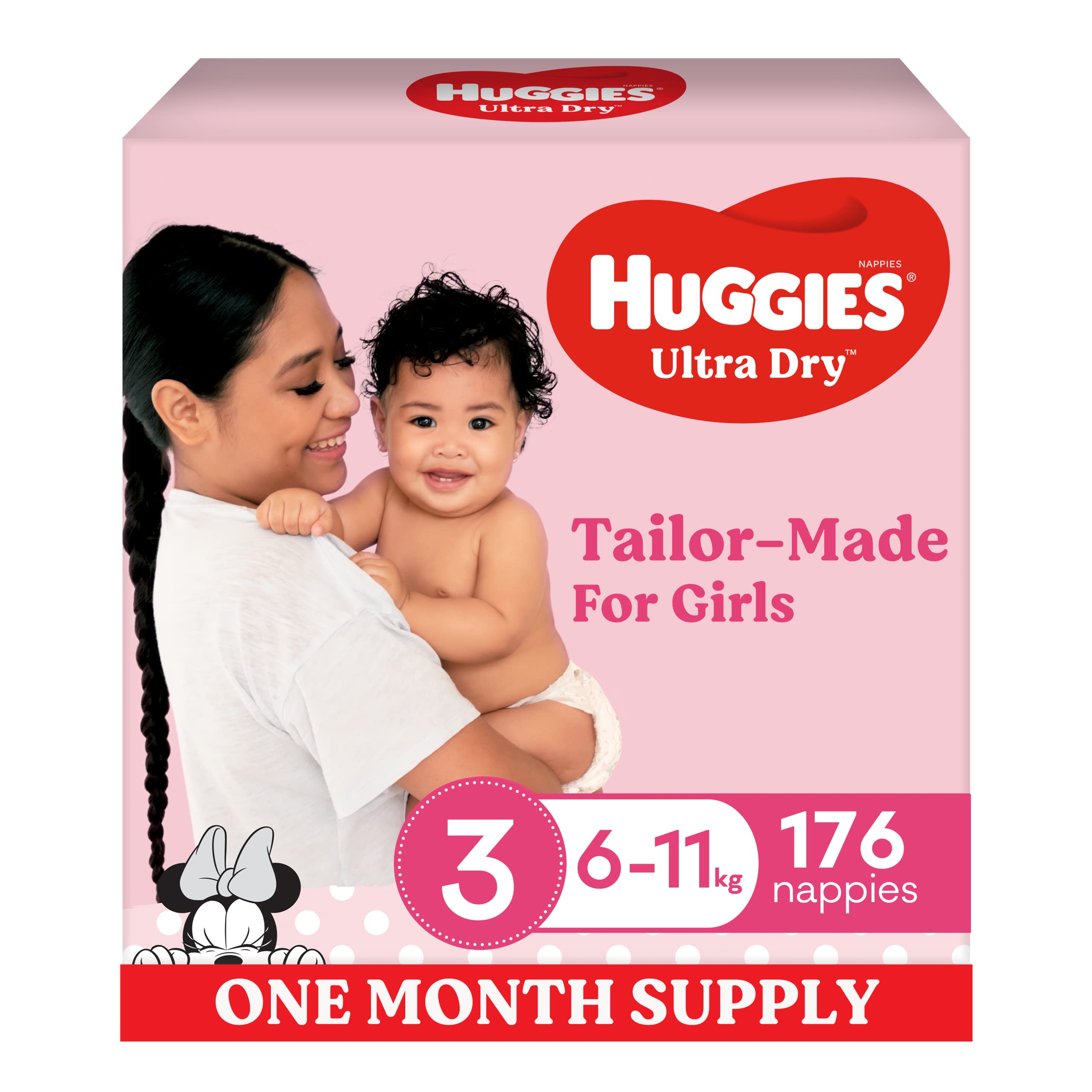 Huggies Ultra Dry Nappies Girl Size 3 (6-11kg) 1 Month Supply 176 Count