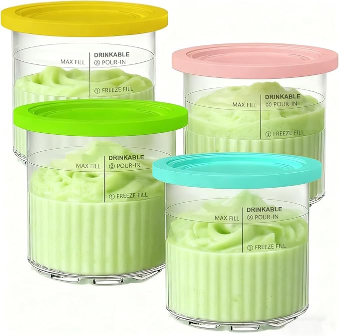 Creami Tubs for Ninja Creami Deluxe NC501UK NC501 NC500 Series Ice Cream Maker, 4 Pack Ice Cream Containers Pots and Lids for Ninja Creamy Tubs Pints