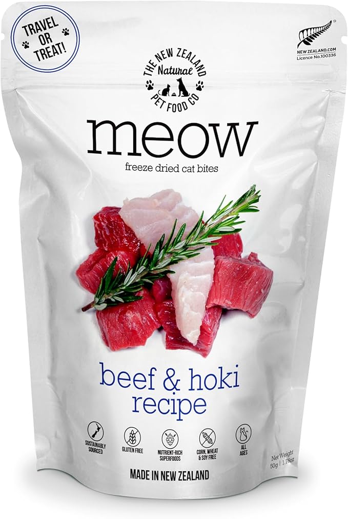 Meow Beef & Hoki Fish Freeze Dried Cat Food 50g