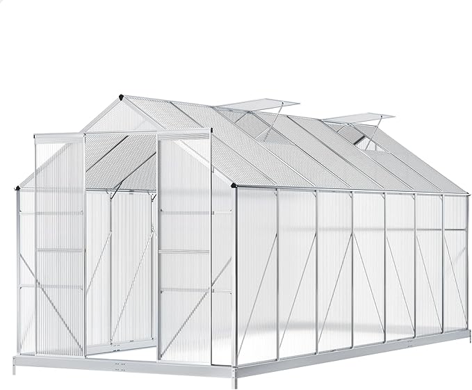ALFORDSON Greenhouse Aluminium Polycarbonate Garden Storage Shed 4.4x2.4x2.1M