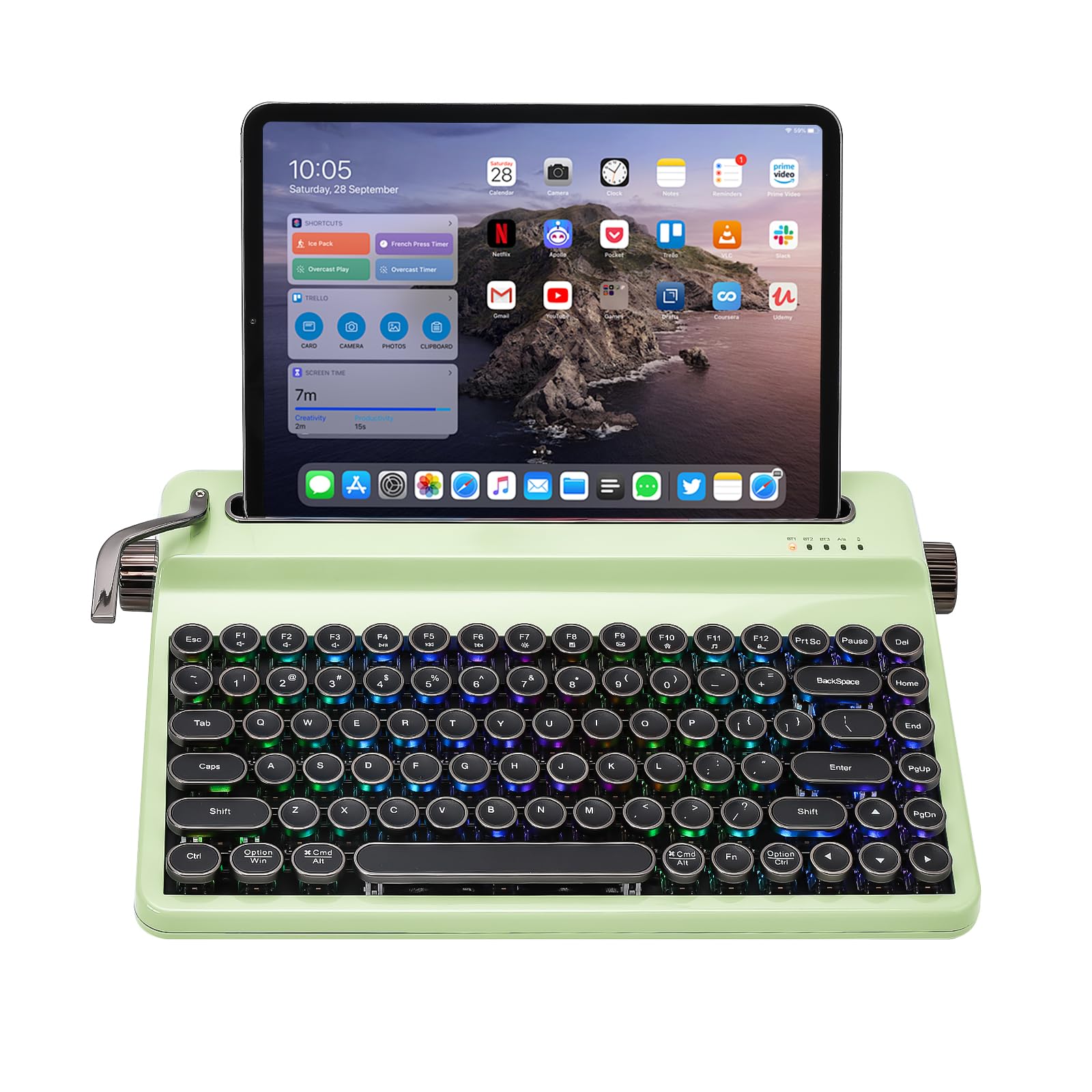 YUNZII QL75 Wireless Typewriter Keyboard Hot Swappable Retro Mechanical Keyboard, Punk Round Keycaps, RGB Backlit QMK/VIA, Multi-Device with 2.4GHz/