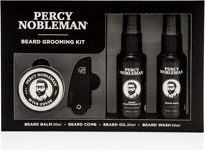 Percy Nobleman Beard Grooming Kit. Signature Scented Beard Oil 50ml. Beard Wash 50ml. Beard Balm 20ml. Beard Comb.