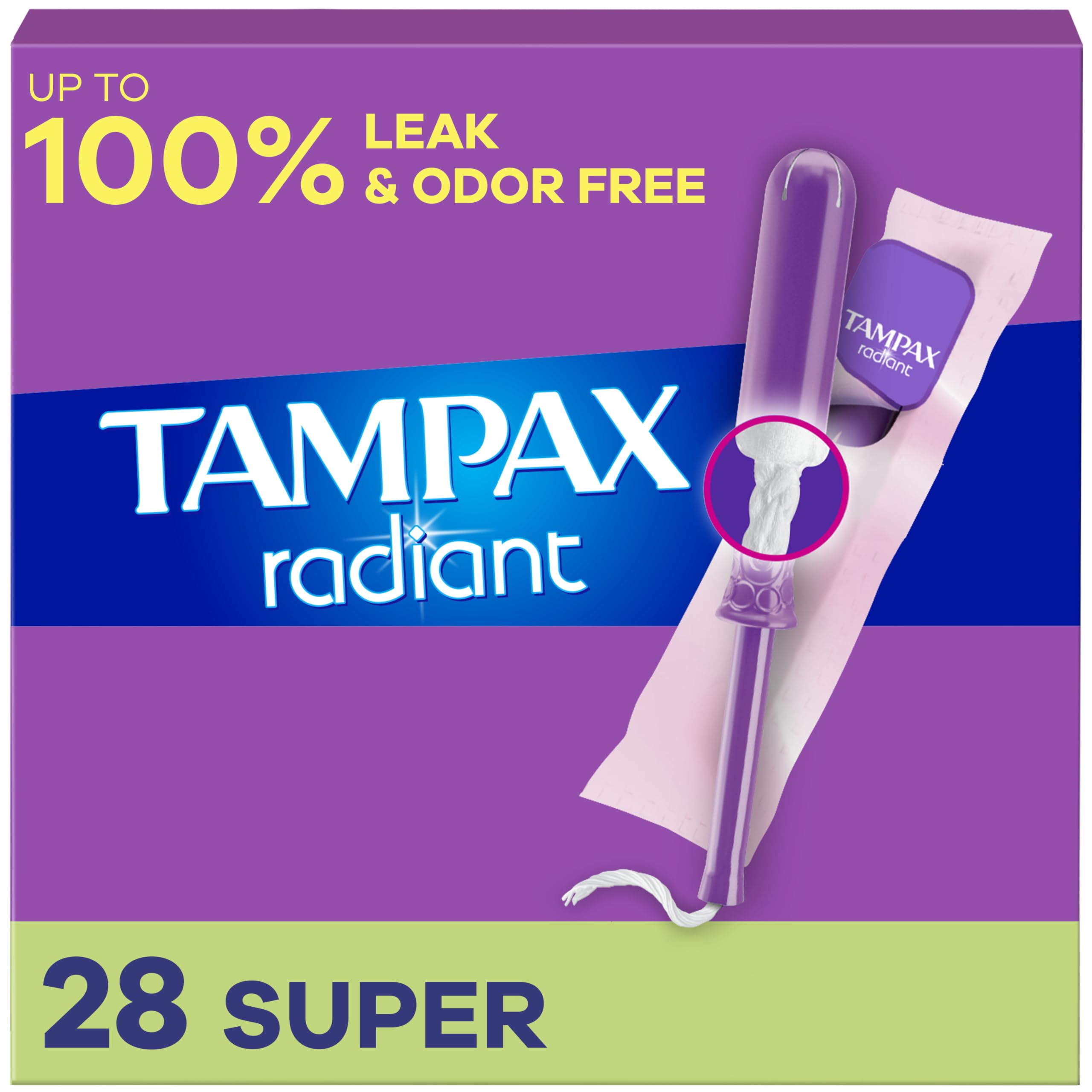 Tampax Radiant Plastic Tampons, Super Absorbency, Unscented, 28 Count
