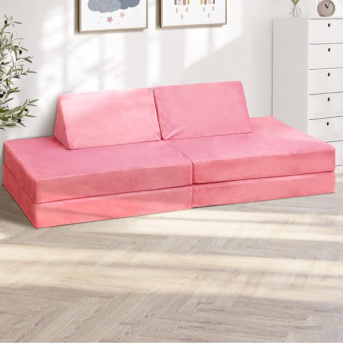 Oikiture Sofa Bed 170cm Kid Play Couch Modular Lounge Velvet Green - AfterPay & zipPay Available