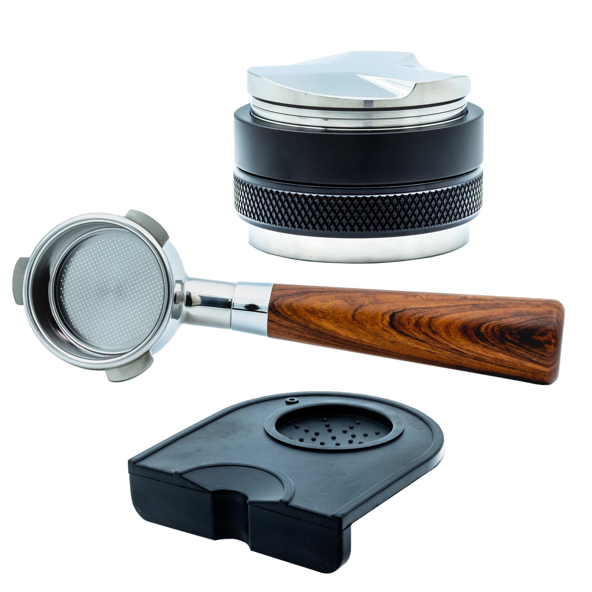 Evergreen Coffee | Espresso Accessories | 54mm Bottomless Portafilter + 53mm Coffee Distributor & Tamper + Tamp Mat | Designed For The Breville