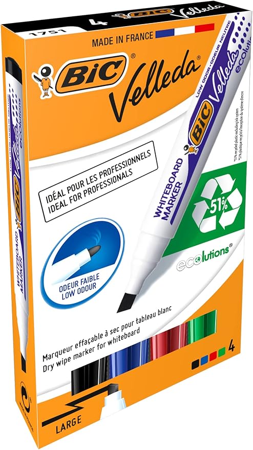 Bic Velleda Whiteboard Marker 1751 Assorted Pk4