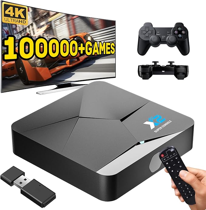 Kinhank Super Console X2 Retro Game Console with 100000+Games,Video Game Console Emuelec 4.5&Android 9.0 in 1,Compatible with PSP/PS1/DC/MAME,2