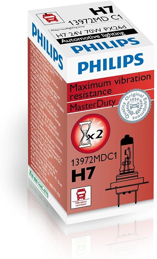 Philips MasterDuty H7 Headlight Globe 24V 70W 3200K Single Pack 13972MDC1