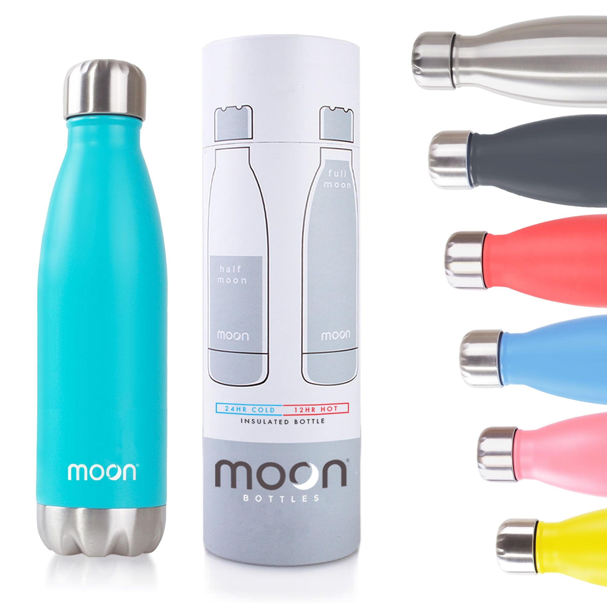 Moon Bottles - Carbon Neutral Stainless Steel Metal Water Bottle & Vacuum Flask - 24 Hrs Cold & 12 Hot - Insulated Drinks Bottles, Double Wal