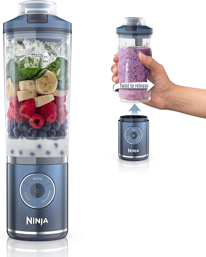 Ninja Blast Max, Portable Blender + Twist & Go, Personal Blender, Ninja Blender, Smoothie, Blend, Ice Crush, 3 Programs, Cordless, 22 oz Removable