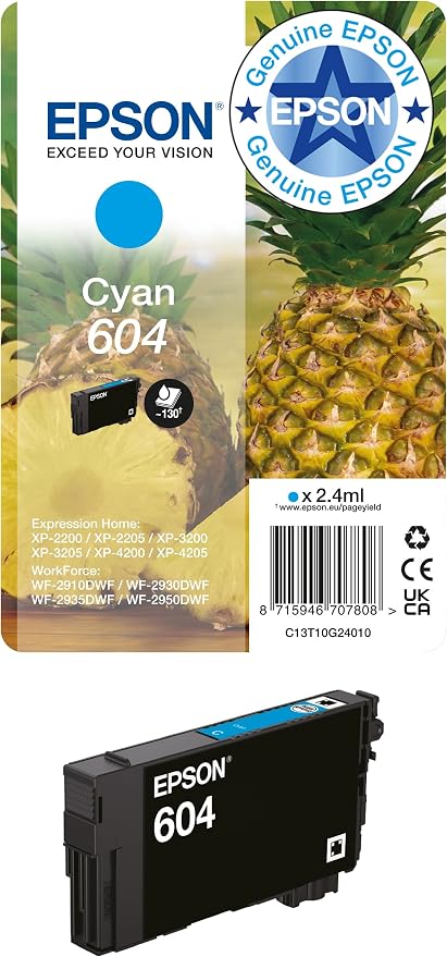 Epson 604 Pineapple, Genuine Cyan Ink Cartridge