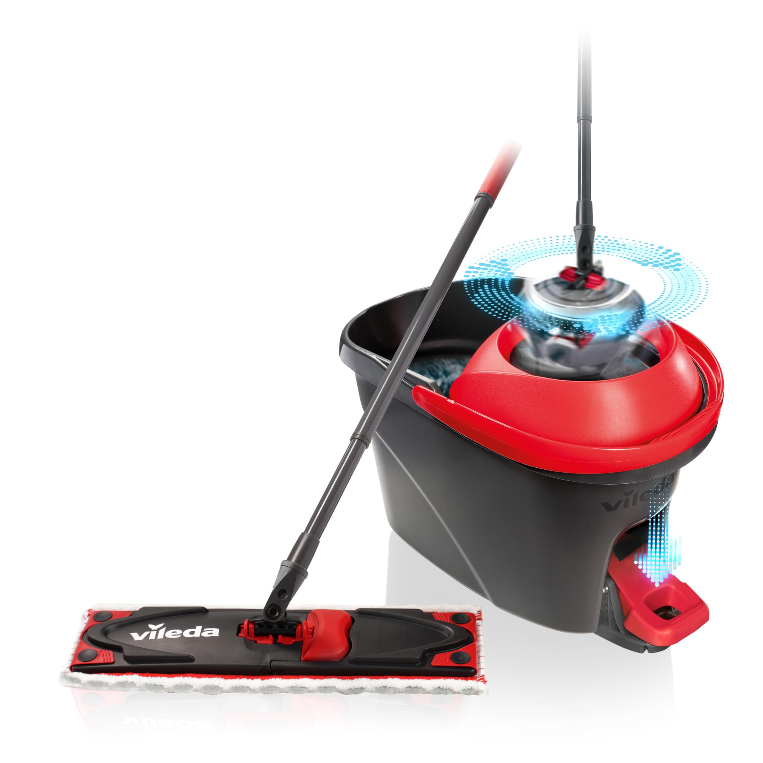 Vileda UltraMax Turbo Floor Mop Complete Set, Mop with Telescopic Handle, Microfibre Cover and Bucket with Power Spinner, Handle Length 75-130 cm,