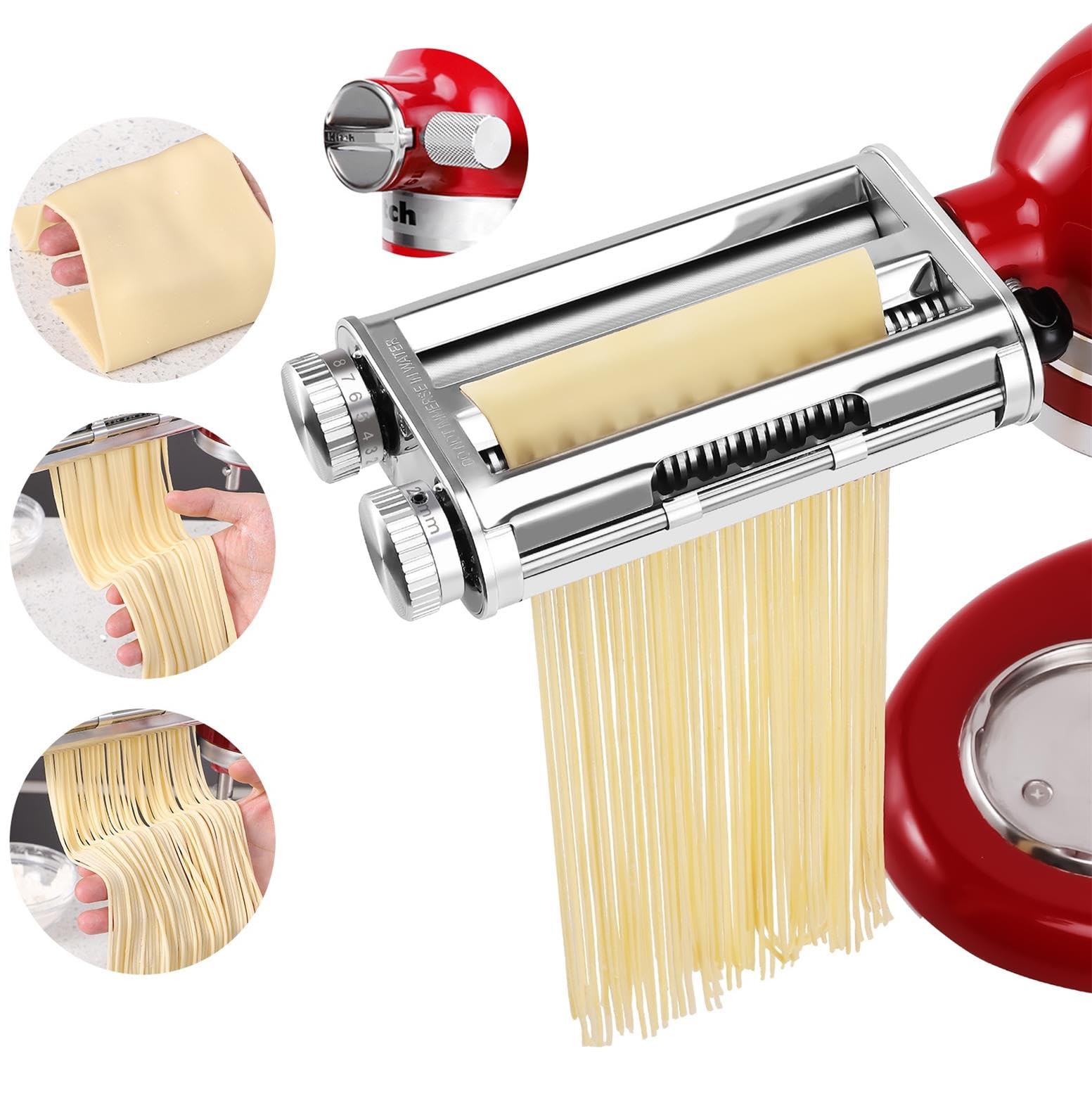 FavorKit Pasta Maker Attachment For KitchenAid Mixers,3 in 1 Set Included Pasta Sheet Roller, Spaghetti Cutter, Fettuccine Cutter Accessories and
