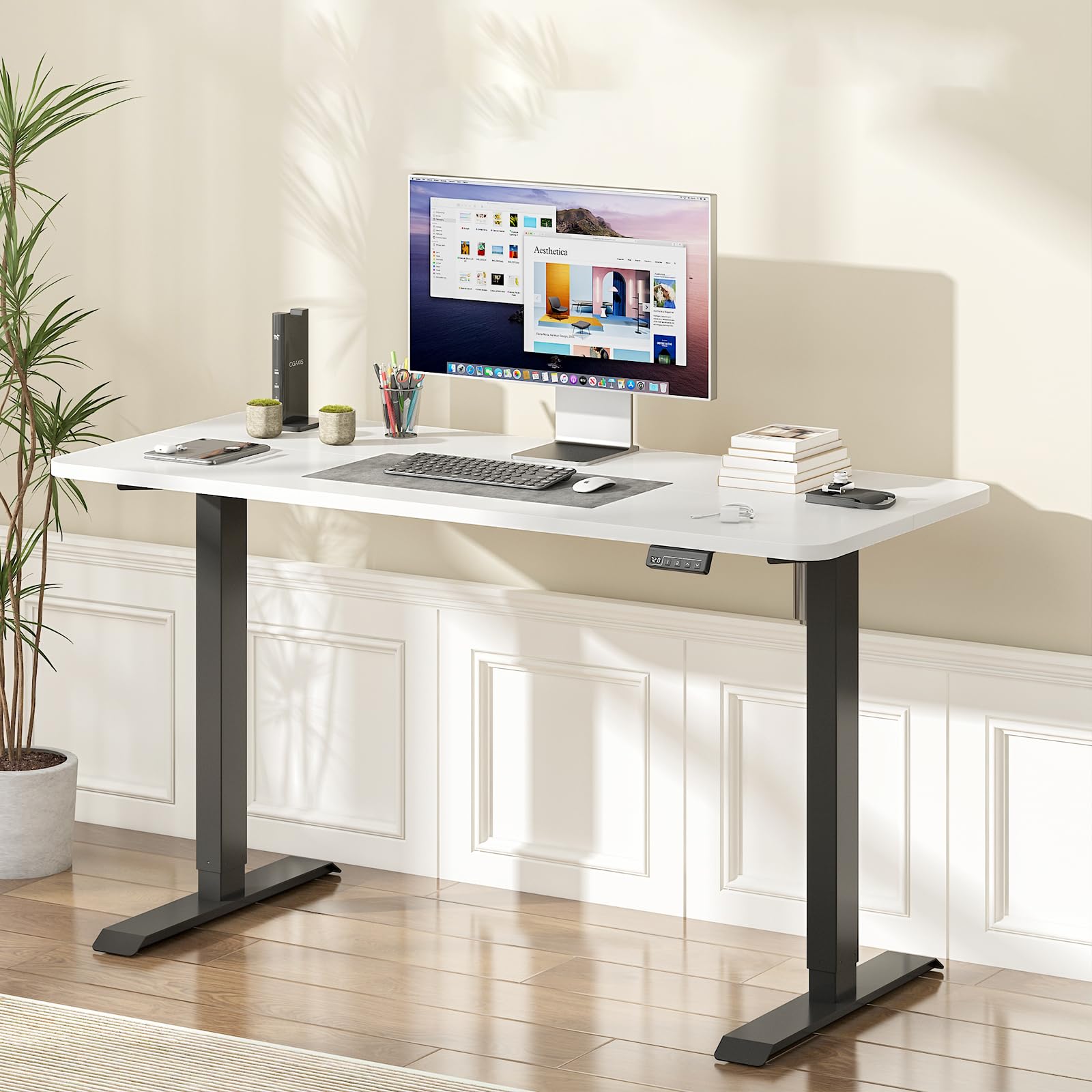 Advwin Electric Standing Desk Adjustable Height Sit Stand Desk 140cm Black+Walnut