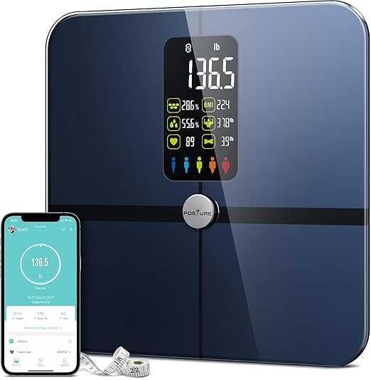 Body Fat Scale, Posture Extra Large Display Digital Bathroom Wireless Weight Scale Composition Analyzer with Heart Rate Heart Index & Body Shape