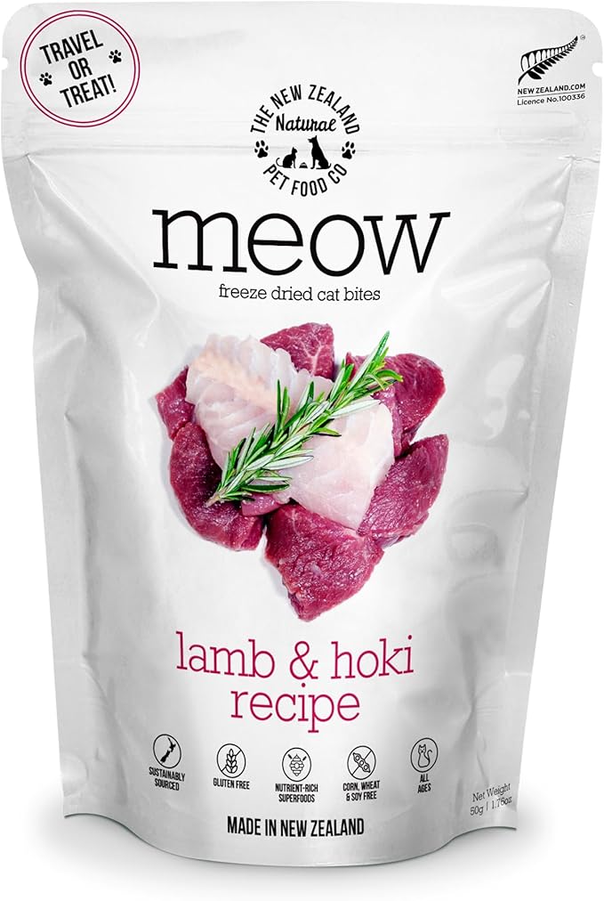 Meow Freeze Dried Cat Food Lamb & Hoki Fish 50g