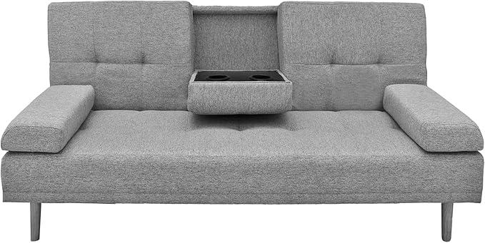 Casa Decor Mendoza 2 in 1 Sofa Bed Couch Grey Pull Down Cupholder 3 Seats Futon