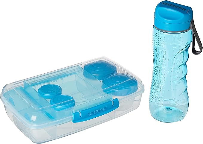 Sistema to Go Lunch Box & Meal Containers | with Water Bottle (800ml), Bento Box (1.76L), 2 Dressing Pots & 2 Yoghurt Pots | BPA-Free | 6 Count