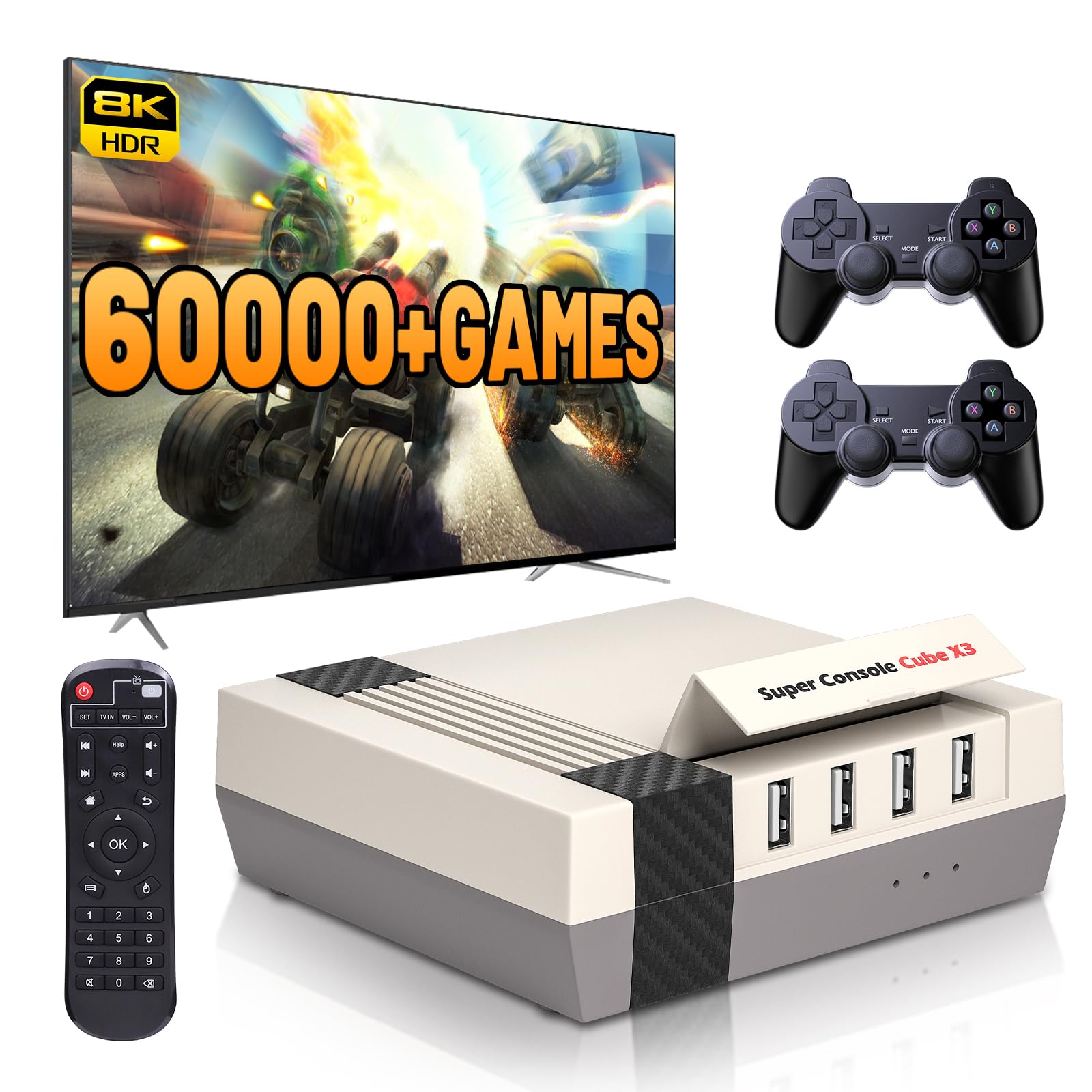 Kinhank Super Console Cube X3 Retro Game Console with 100000+ Games, Emuelec 4.5/Android 9.0/CoreELEC 3 Systems in 1,2.4G+5G,BT 4.0,Compatible with