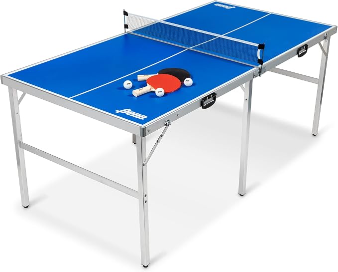 EastPoint Sports Penn Space Saver Table Tennis Table Fully Assembled 6 Foot x 3 Foot Indoor/Outdoor Portable Table with Net, 2 Ping Pong Paddles and 4