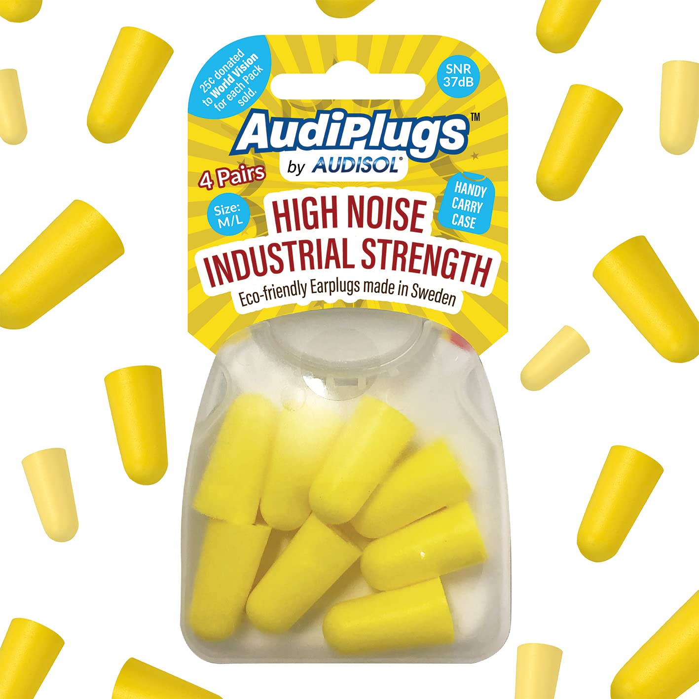 Audiplugs High Noise Industrial Strength Earplugs (4 Pairs)