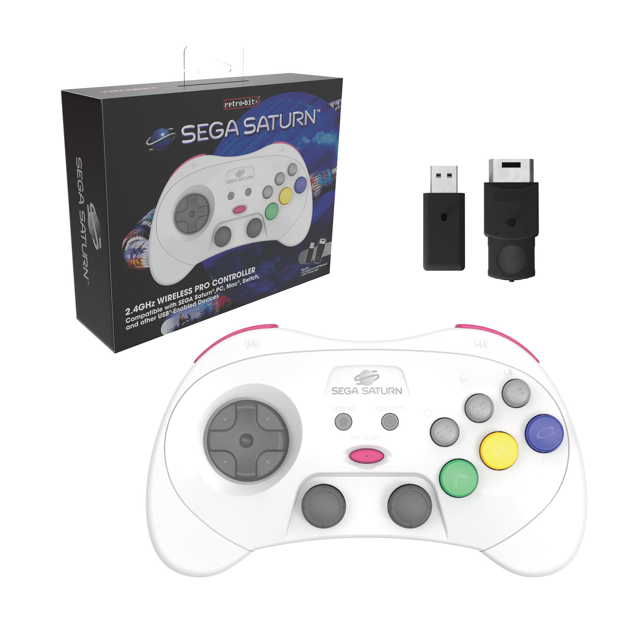 Retro-Bit Sega Saturn Pro Wireless 2.4G Controller - White