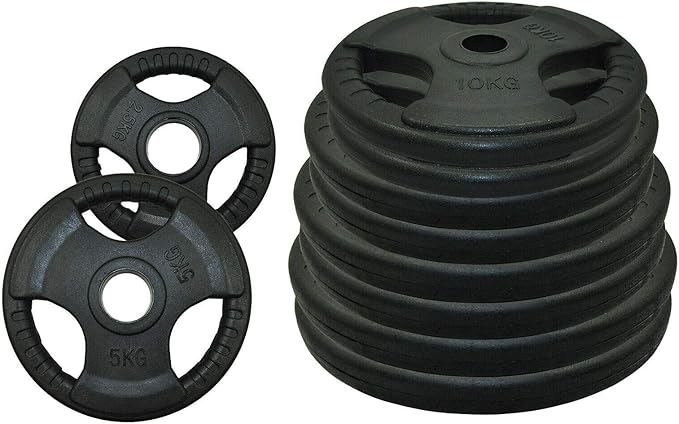 Total 50kg Olympic Rubber Coated Cast Iron Weight Plate - 10kg x 2+ 15kg x 2