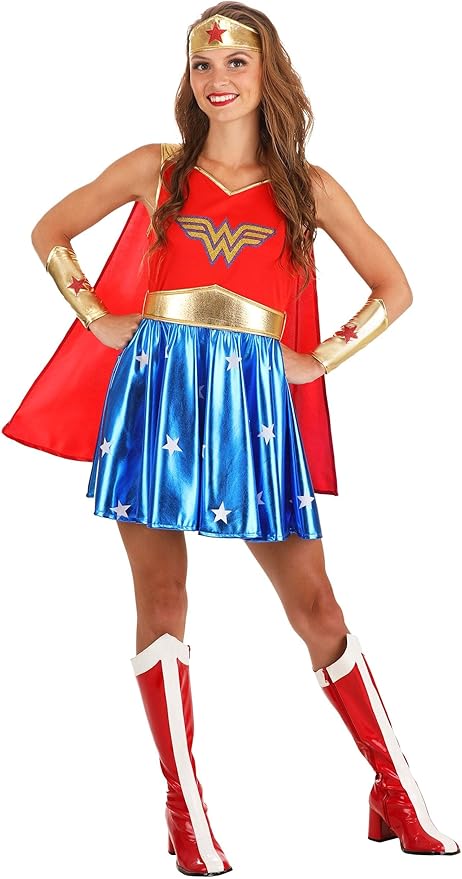 Caped Wonder Woman Adult Costume | Adult | Womens | Blue/Brown/Red | XL | Fun Costumes