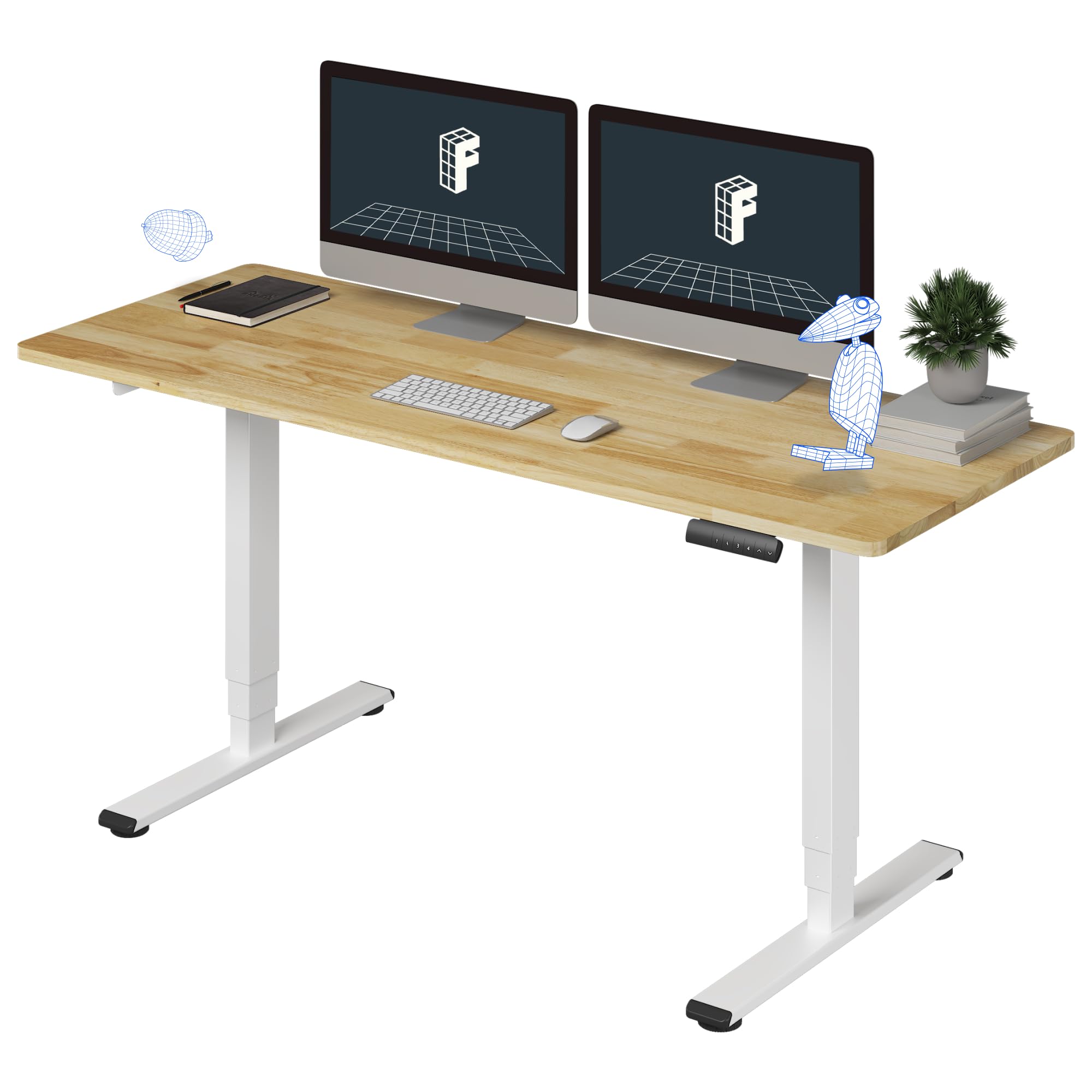 FLEXISPOT Pro Bamboo 3 Stages Dual Motor Electric Standing Desk 140x70 cmes Whole-Piece Desk Board Height Adjustable Desk Electric Stand Up Desk