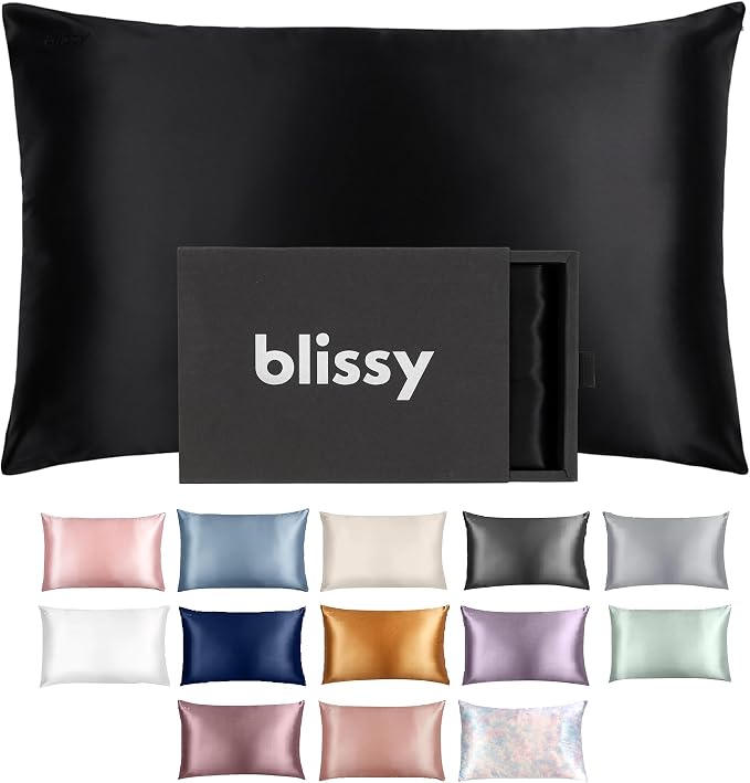 Blissy 100% Mulberry 22-Momme Silk Pillowcase - Black - Queen